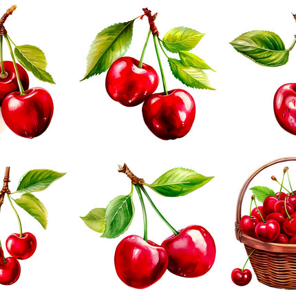 6 Piece 4"x4" Cherries 100% Cotton Fabric Panel Squares Quilting Blocks