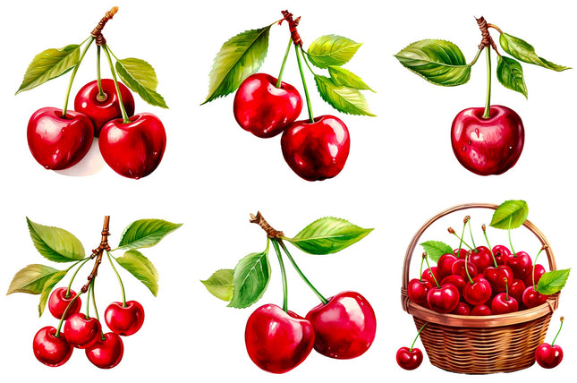 6 Piece 6"x6" Cherries 100% Cotton Fabric Panel Squares Quilting Blocks