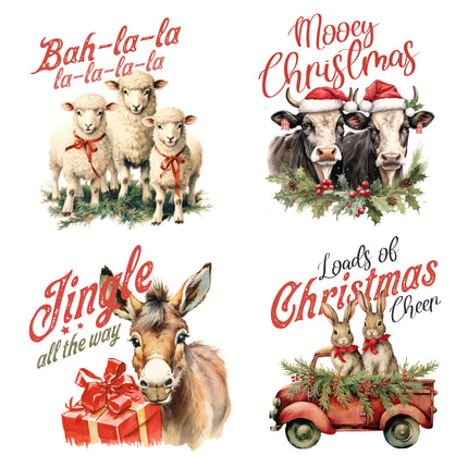 4 Piece 4"x4" Country Christmas 100% Cotton Fabric Panel Squares Quilting Blocks