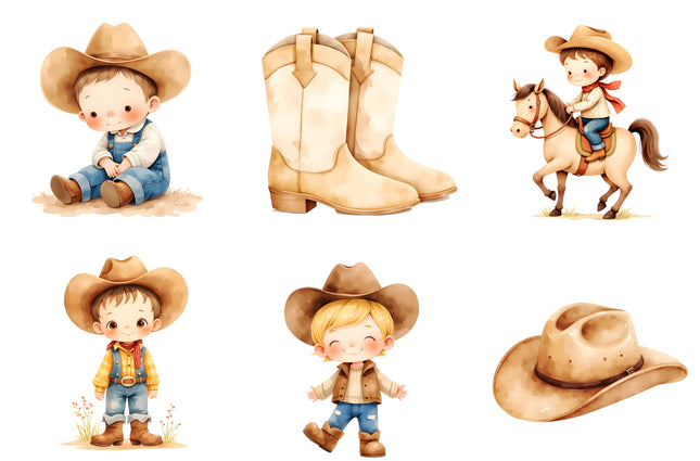 6 Piece 3"x3" Little Cowboy 100% Cotton Fabric Panel Squares | Quilting Blocks