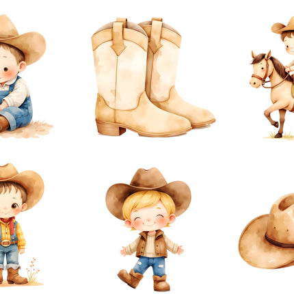6 Piece 5"x5" Little Cowboy 100% Cotton Fabric Panel Squares | Quilting Blocks