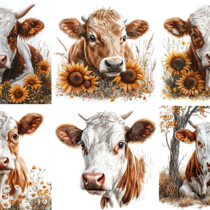 6 Piece 4"x4" Cows 100% Cotton Fabric Panel Squares Quilting Blocks