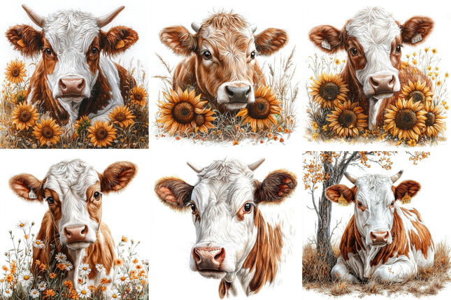 6 Piece 3"x3" Cows 100% Cotton Fabric Panel Squares Quilting Blocks