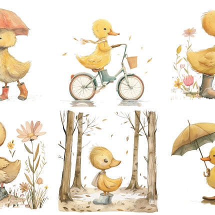 6 Piece 4"x4" Whimsical Ducks 100% Cotton Fabric Panel Squares Quilting Blocks