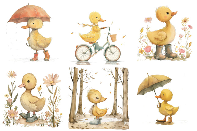 6 Piece 6"x6" Whimsical Ducks 100% Cotton Fabric Panel Squares Quilting Blocks