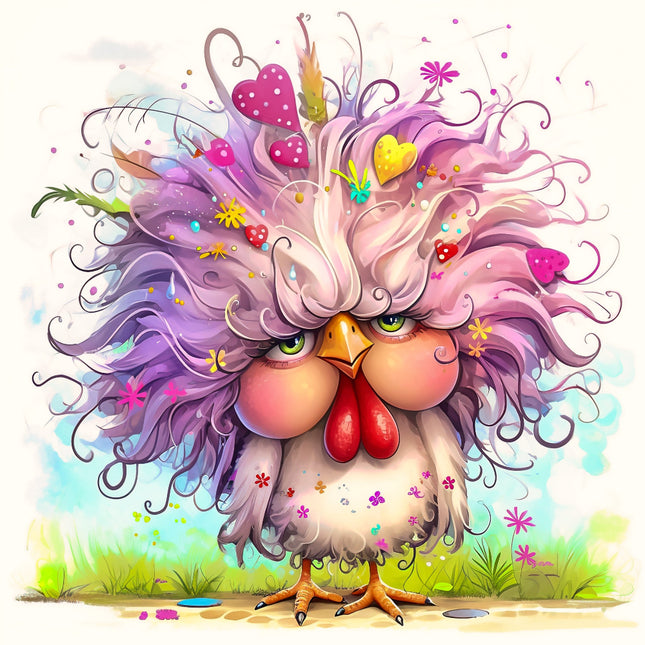 Colorful cartoon rooster quilt block