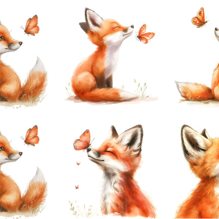 6 Piece 3"x3" Fox & Butterfly 100% Cotton Fabric Panel Squares Quilting Blocks