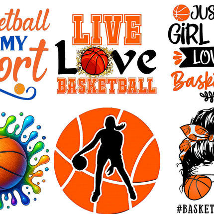 6 Piece 6"x6" Girls Basketball 100% Cotton Fabric Panel Squares Quilting Blocks