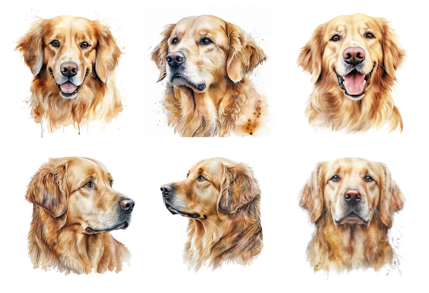 6 Piece 4"x4" Golden Retrievers 100% Cotton Fabric Panel Squares | Quilting Sewing Blocks