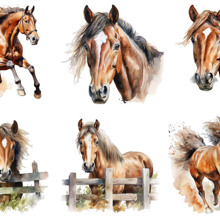 6 Piece 6"x6" Horses 100% Cotton Fabric Panel Squares Quilting Blocks