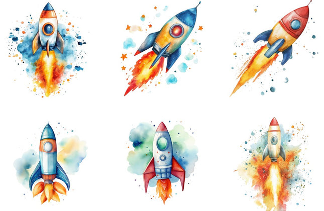 rocketships 6 piece 6" cotton quilt blocks