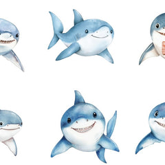 happy sharks 6 piece 6" cotton quilt blocks