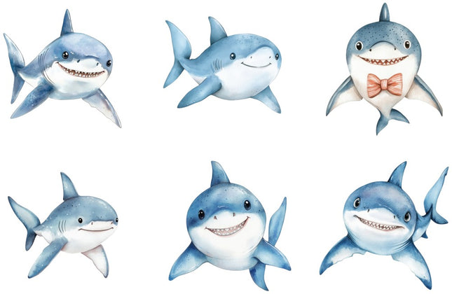 happy sharks 6 piece 6" cotton quilt blocks