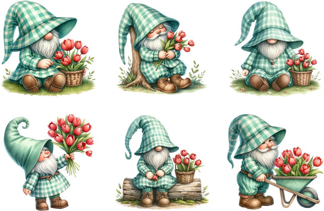 spring gnomes 6 piece 6" cotton quilt blocks