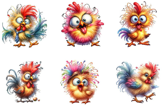 humor chickens 6 piece 6" cotton quilt blocks