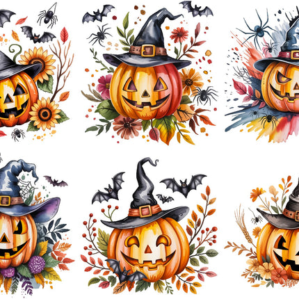 6 Piece 3"x3" Halloween Pumpkins 100% Cotton Fabric Panel Squares Quilting Blocks