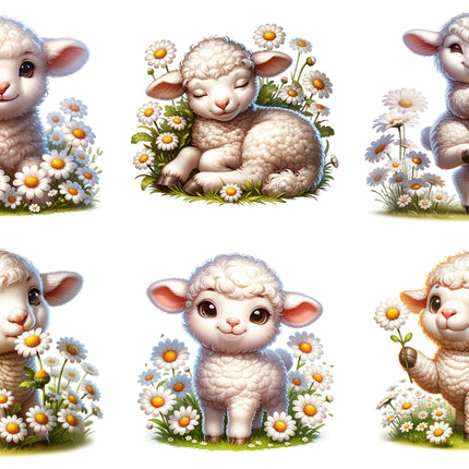 6 Piece 5"x5" Lamb Sheep 100% Cotton Fabric Panel Squares Quilting Blocks