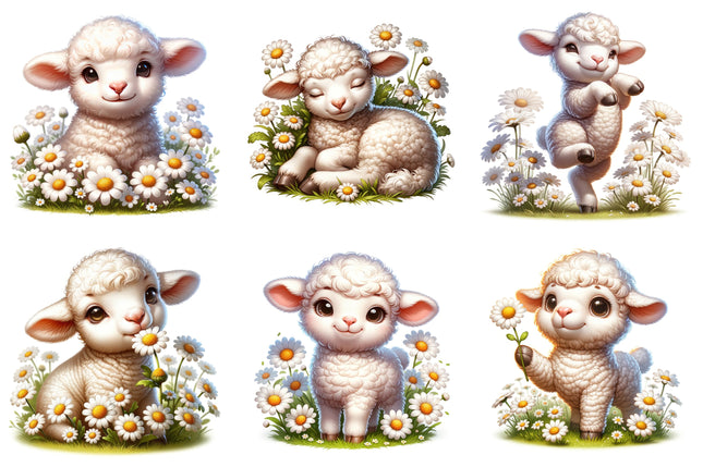 6 Piece 6"x6" Lamb Sheep 100% Cotton Fabric Panel Squares Quilting Blocks