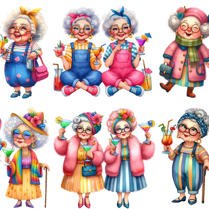 6 Piece 6"x6" Older Ladies friends / Sisters 100% Cotton Fabric Panel Squares Quilting Blocks