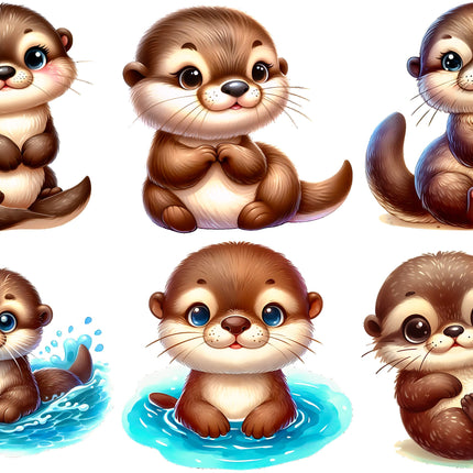 6 Piece 3"x3" Baby Otters 100% Cotton Fabric Panel Squares Quilting Blocks