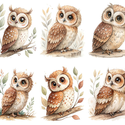 6 Piece 3"x3" Owls 100% Cotton Fabric Panel Squares Quilting Blocks