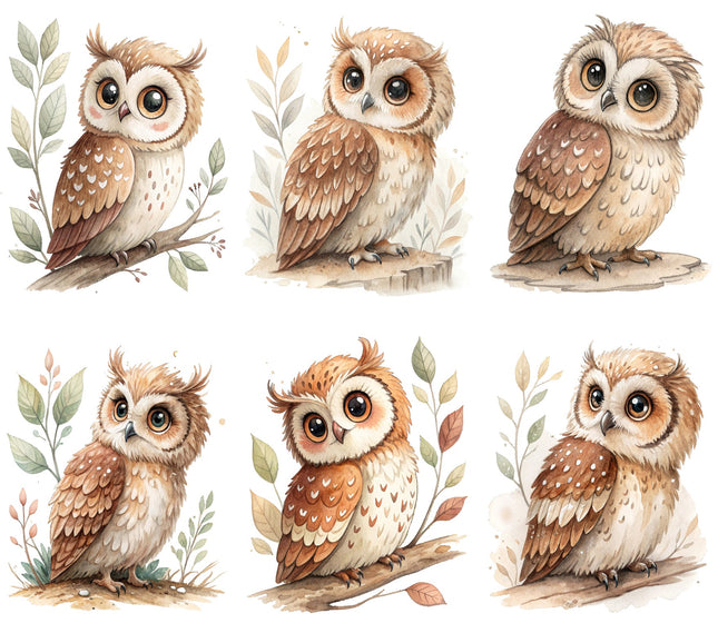 6 Piece 3"x3" Owls 100% Cotton Fabric Panel Squares Quilting Blocks