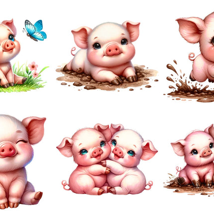 6 Piece 6"x6" Pigs 100% Cotton Fabric Panel Squares Quilting Blocks