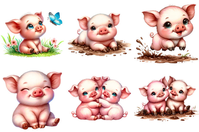 6 Piece 4"x4" Pigs 100% Cotton Fabric Panel Squares Quilting Blocks