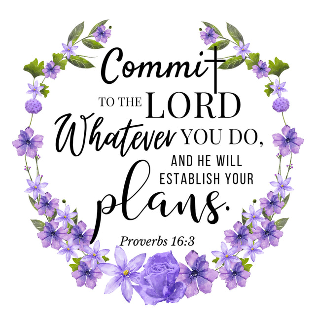 Proverbs 16:3 Bible Verse Scripture 100% Cotton Fabric Panel Block AC523