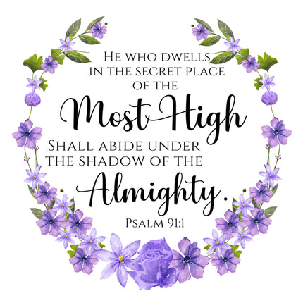 Psalm 91:1 Bible Verse Scripture 100% Cotton Fabric Panel Block AC509