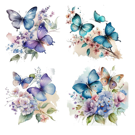 4 Piece 4"x4" Butterflies 100% Cotton Fabric Panel Squares Quilting Blocks