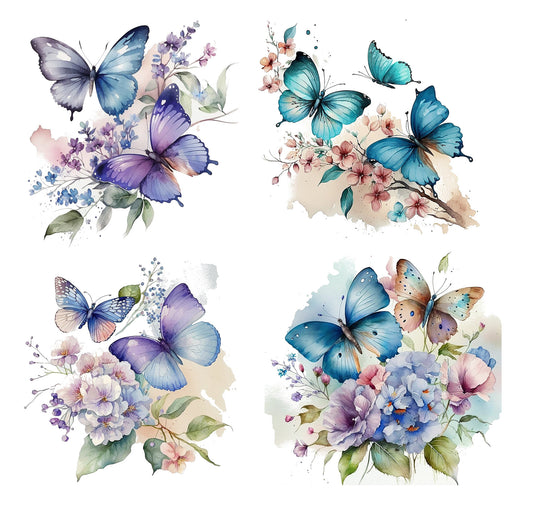 4 Piece 3"x3" Butterflies 100% Cotton Fabric Panel Squares | Quilting Sewing Blocks