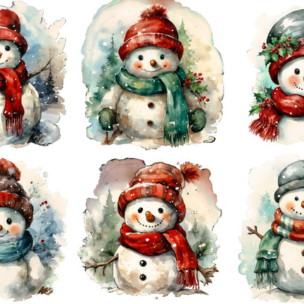 6 Piece 5"x5" Snowman 100% Cotton Fabric Panel Squares Quilting Blocks