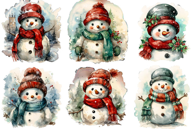 6 Piece 6"x6" Snowman 100% Cotton Fabric Panel Squares Quilting Blocks