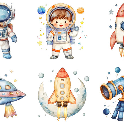 6 Piece 4"x4" Space Astronaut 100% Cotton Fabric Panel Squares Quilting Blocks