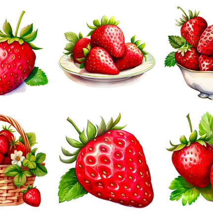 6 Piece 6"x6" Strawberries 100% Cotton Fabric Panel Squares Quilting Blocks