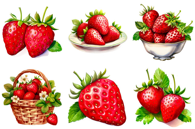 6 Piece 6"x6" Strawberries 100% Cotton Fabric Panel Squares Quilting Blocks