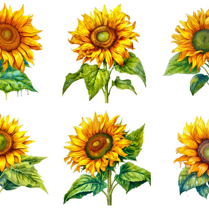 6 Piece 4"x4" Sunflowers 100% Cotton Fabric Panel Squares Quilting Blocks