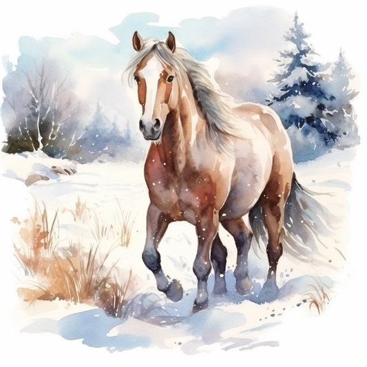 Winter Horse 100% Cotton Fabric Panel Square | Quilting Sewing Block | Saphies Fabrics L58944