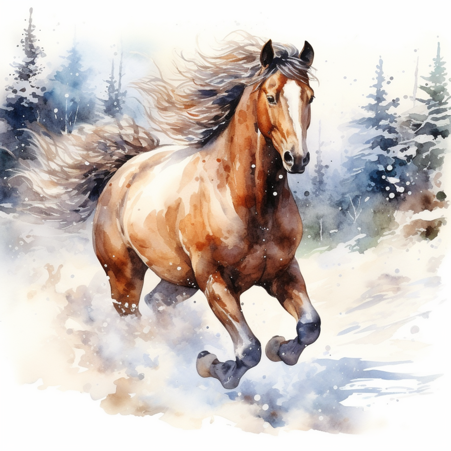 Winter Horse 100% Cotton Fabric Panel Square | Quilting Sewing Block | Saphies Fabrics AM376